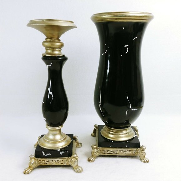 Candleholder and Vase Faux Marble  Set - Picture 5 of 8